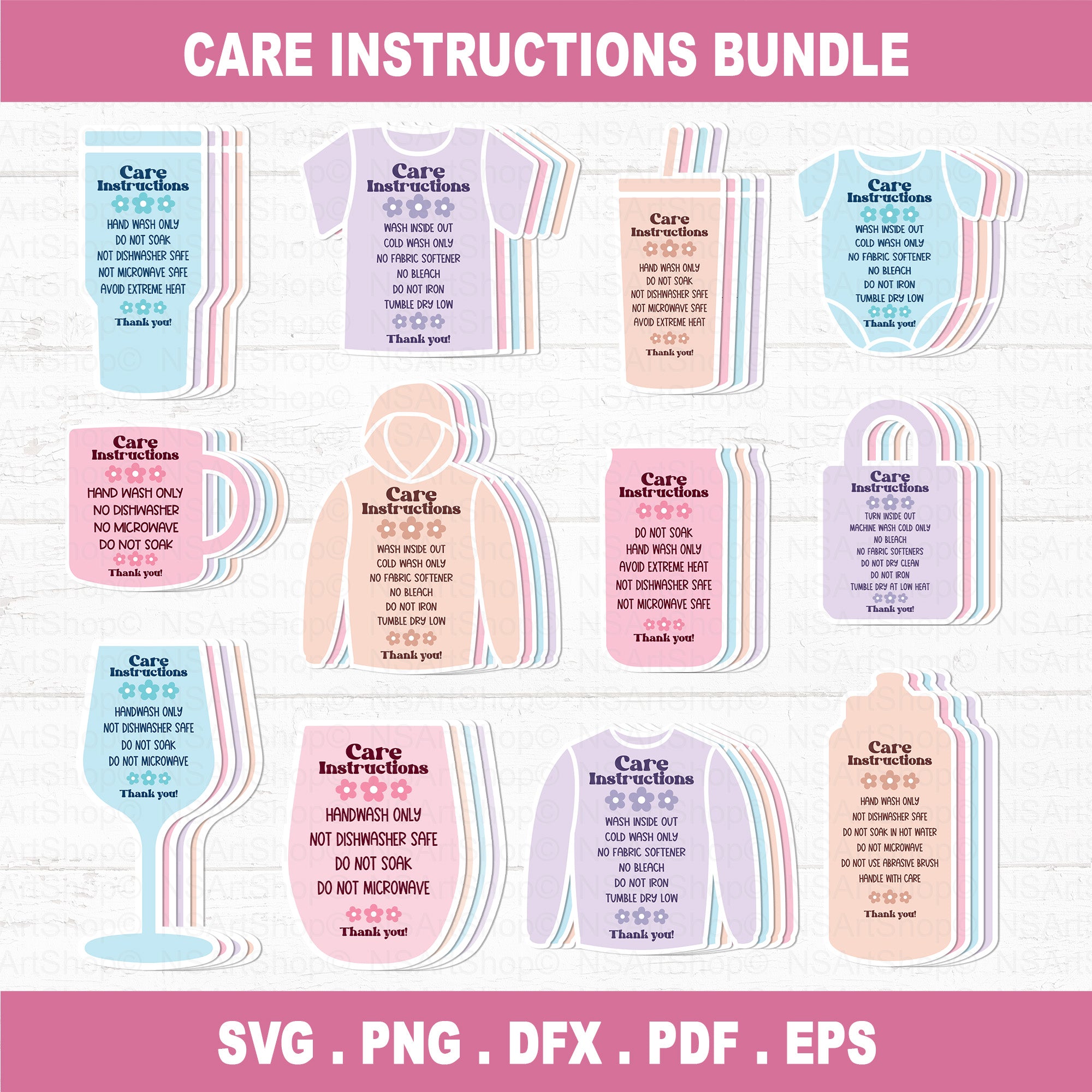 Care Instruction Card Bundle Digital Print