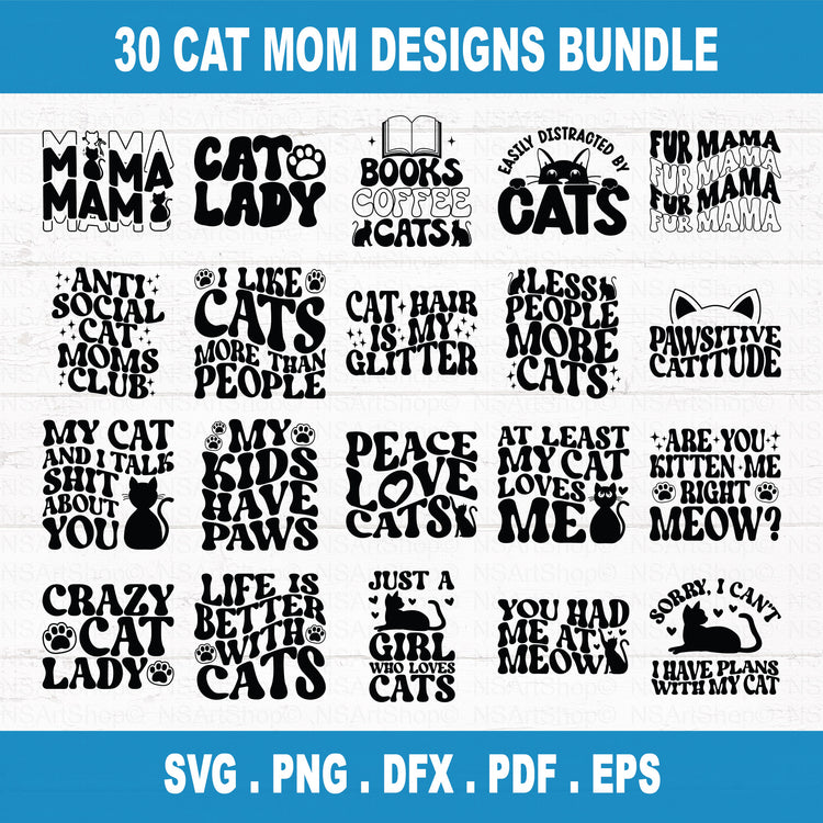 Cat Mom SVG Bundle Retro