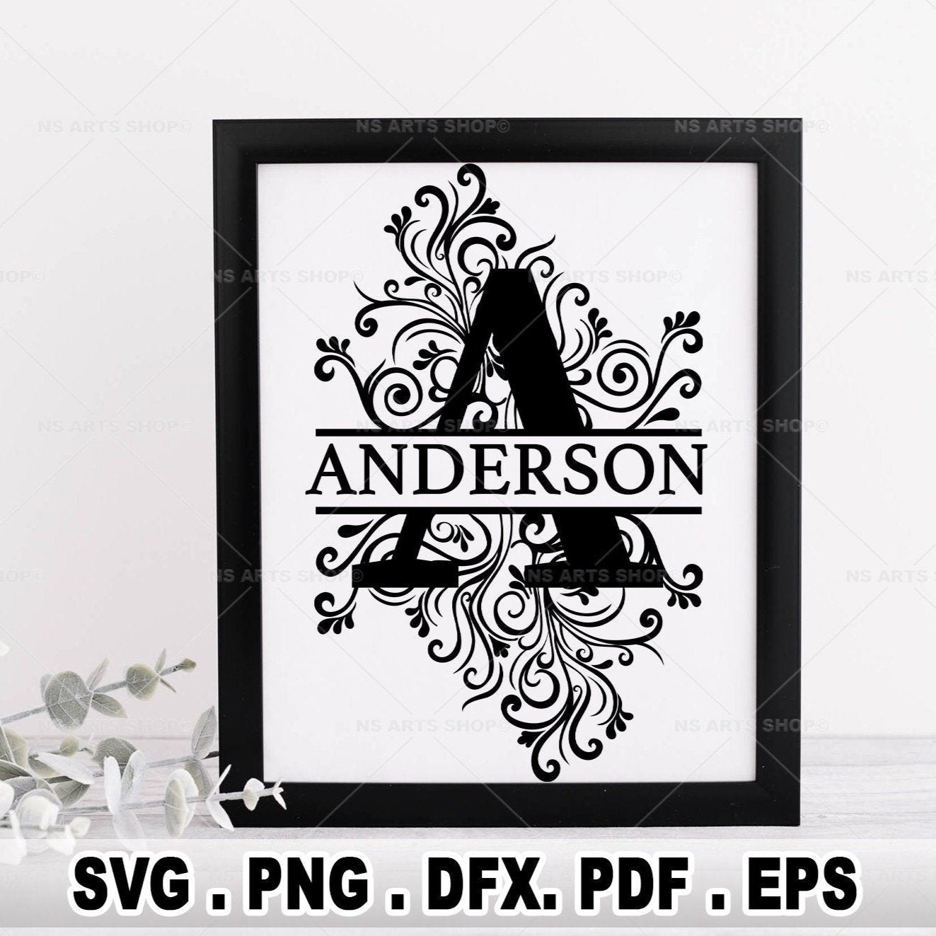 floral split monogram alphabet letters SVG Bundle