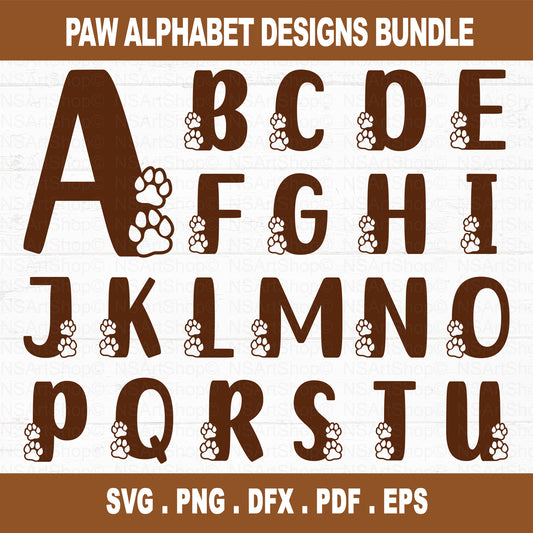 Paw Print Alphabet Letters SVG Bundle