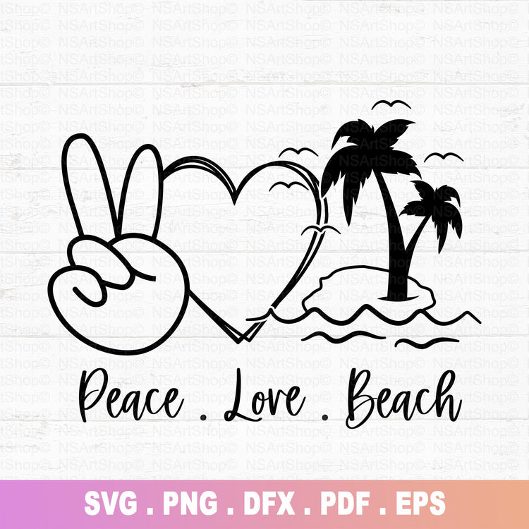 peace sine with heart and an island with palm trees cut file for Cricut and silhouette