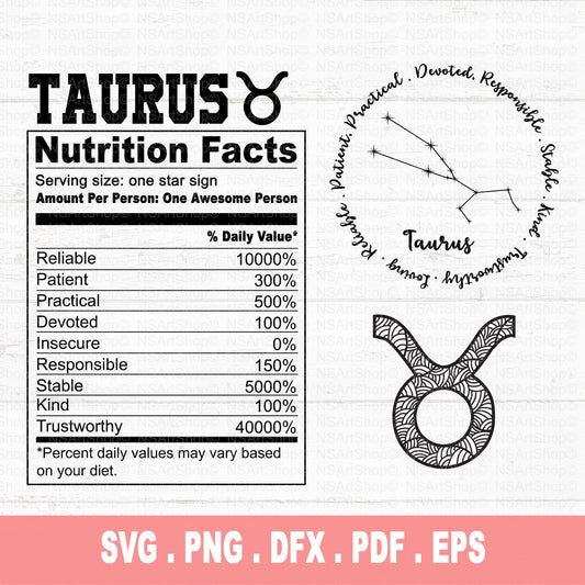 Taurus svg file with consultation and nutrition facts