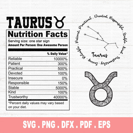 Taurus svg file with consultation and nutrition facts