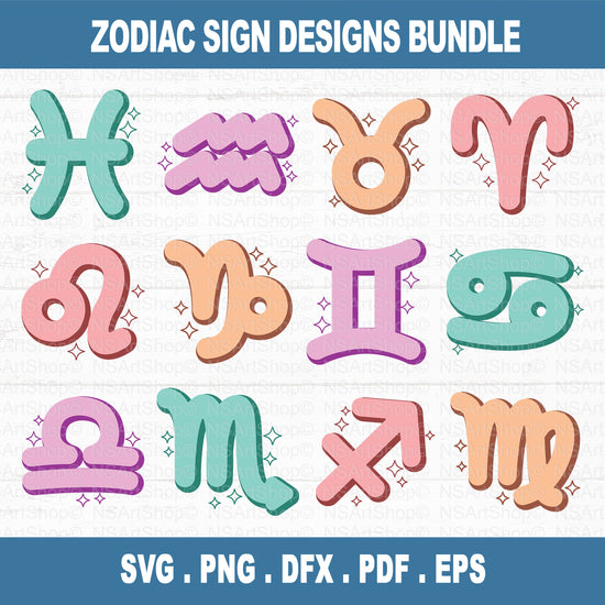 Create stunning astrology-themed crafts with this Zodiac Signs SVG Bundle! Featuring all 12 zodiac symbols in vibrant colors, this bundle is perfect for Cricut, Silhouette, and other cutting machines. Ideal for making personalized gifts, T-shirts, wall art, or stickers. Includes SVG, PNG, DFX, PDF, and EPS formats for versatile crafting needs