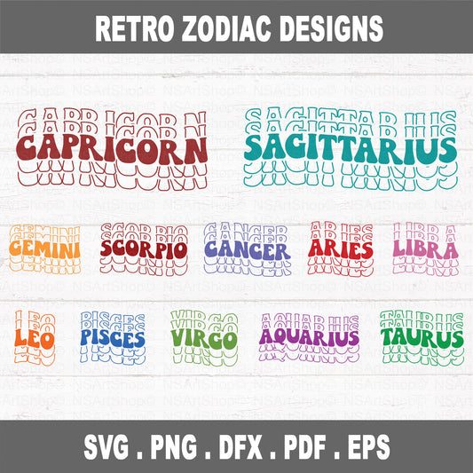 Zodiac Signs SVG Bundle Retro