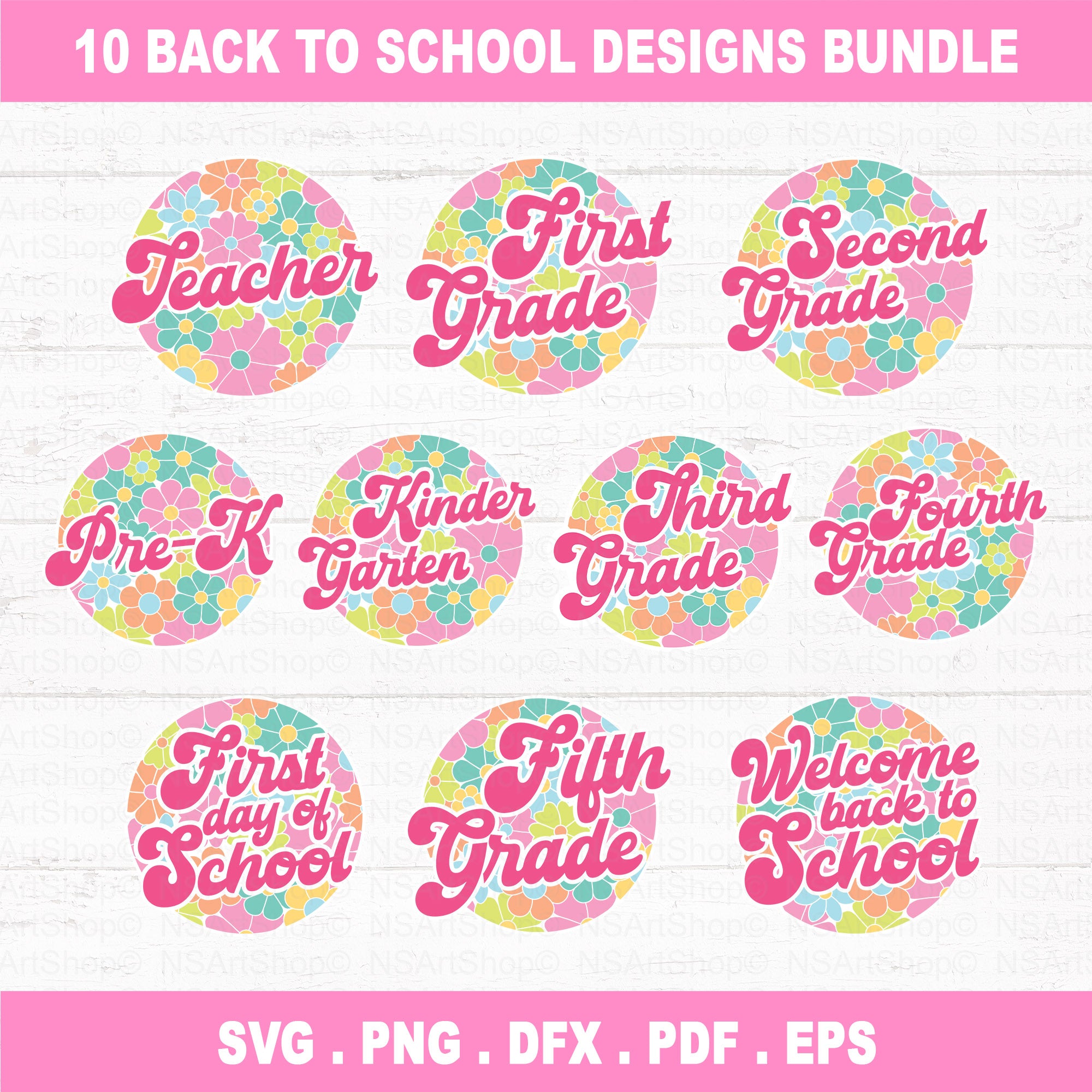 Floral School Grade SVG Bundle