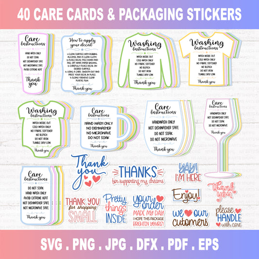 Care Instruction Card Bundle Digital Print