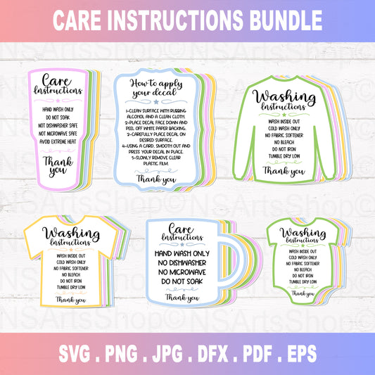 Care Instruction Card Digital Print Bundle