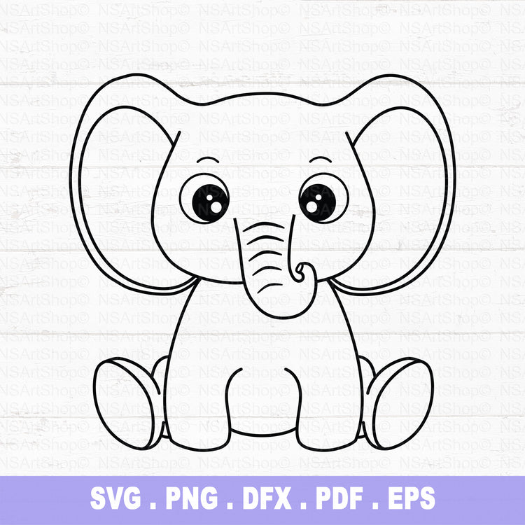 Baby Elephant SVG Outline