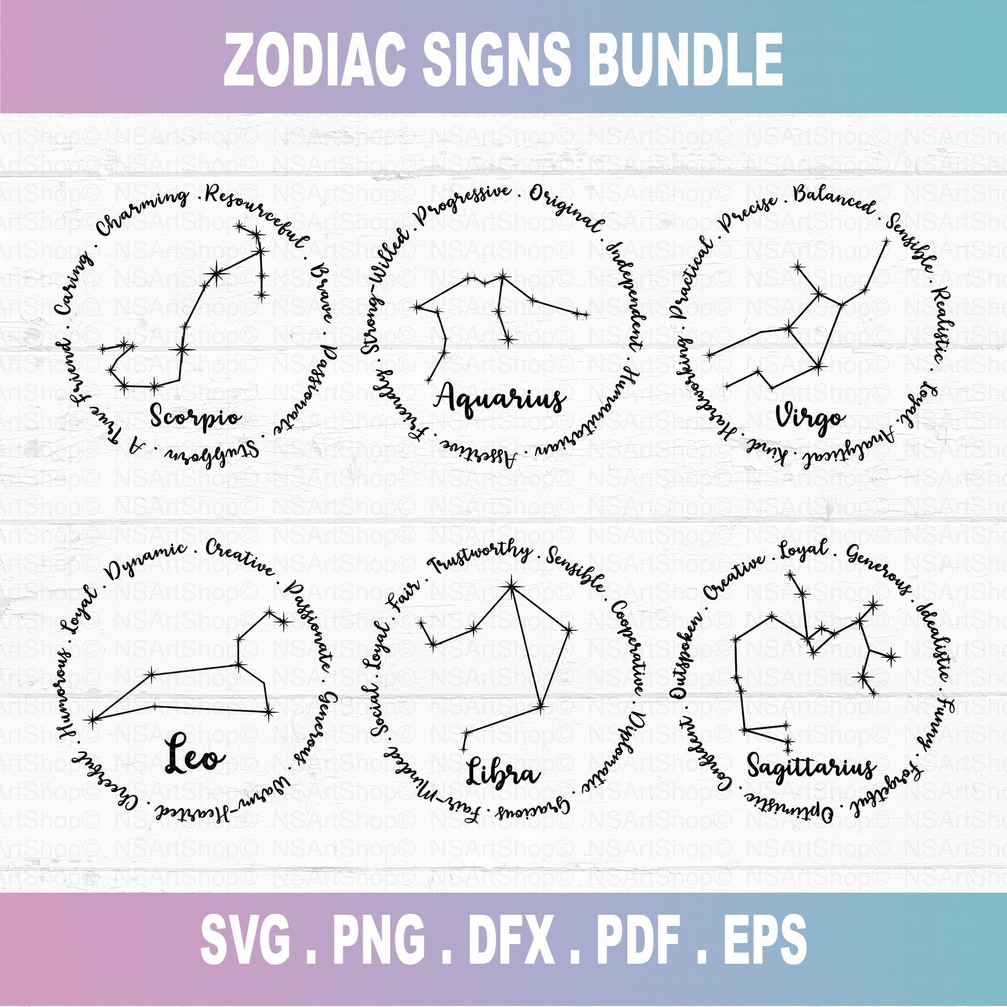 Zodiac Constellation Signs SVG Bundle