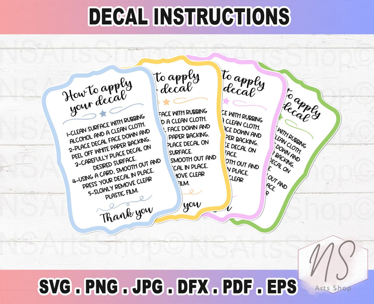 Decal Care Card Instructions Printable SVG