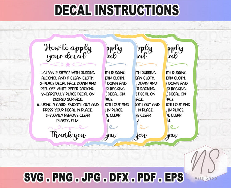 Decal Care Card Instructions Printable SVG