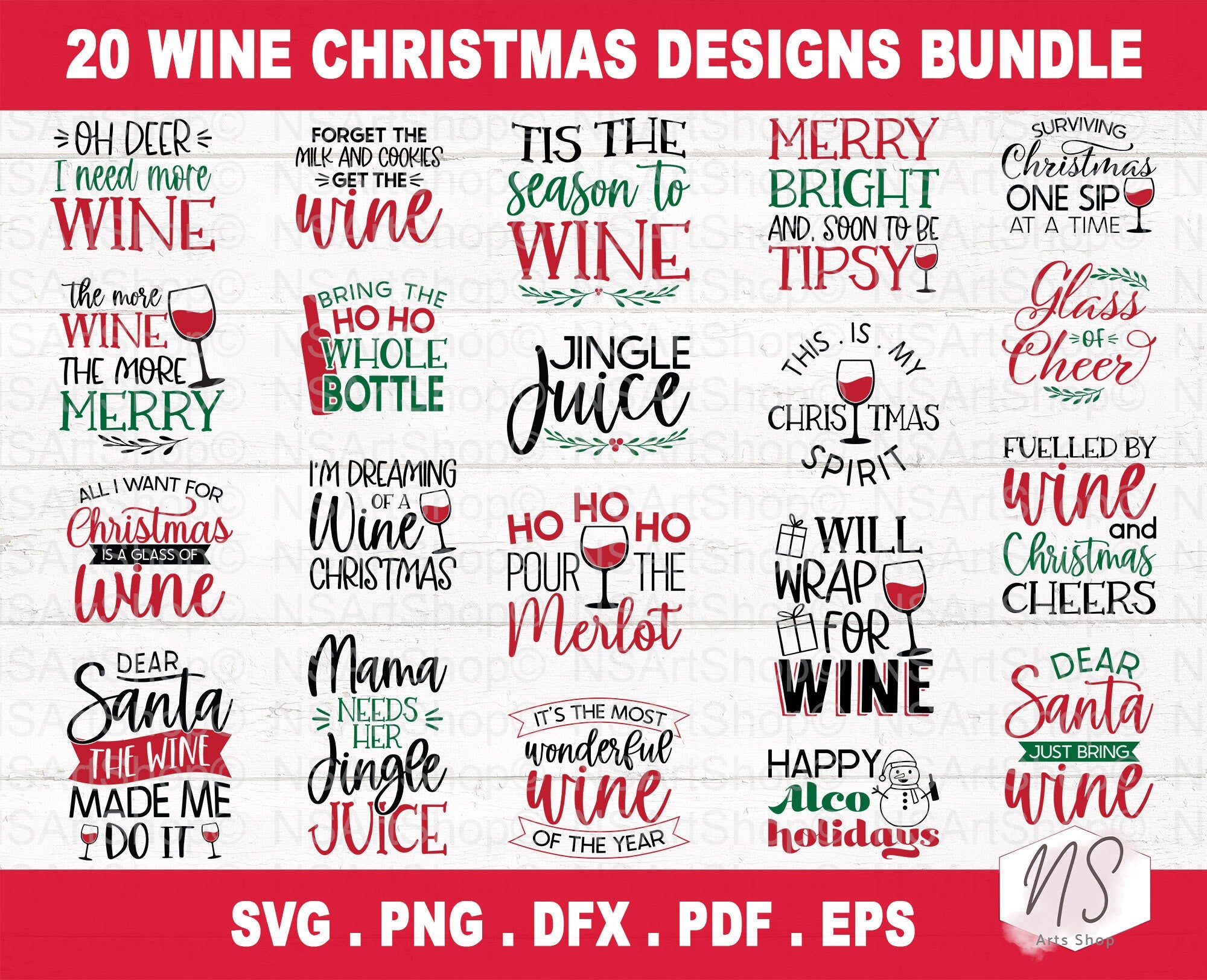 This Christmas wine quotes SVG file is great for wine lovers. It's full of funny sayings and can be used to make cards, gift tags, or decorations for your tree.