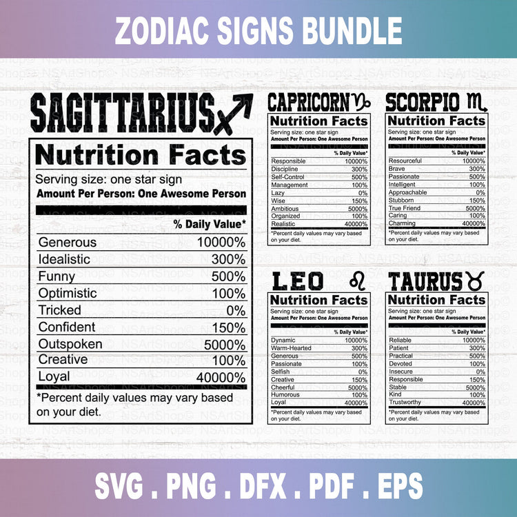 nutrition facts zodiac sign svg bundle