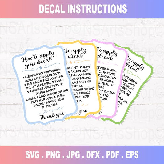 Decal Care Card Instructions Printable SVG