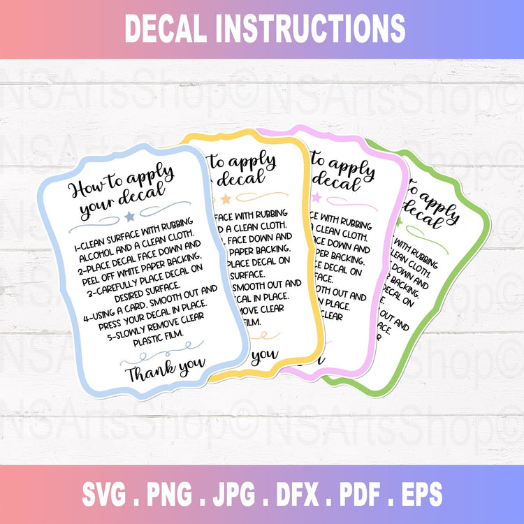 Decal Care Card Instructions Printable SVG