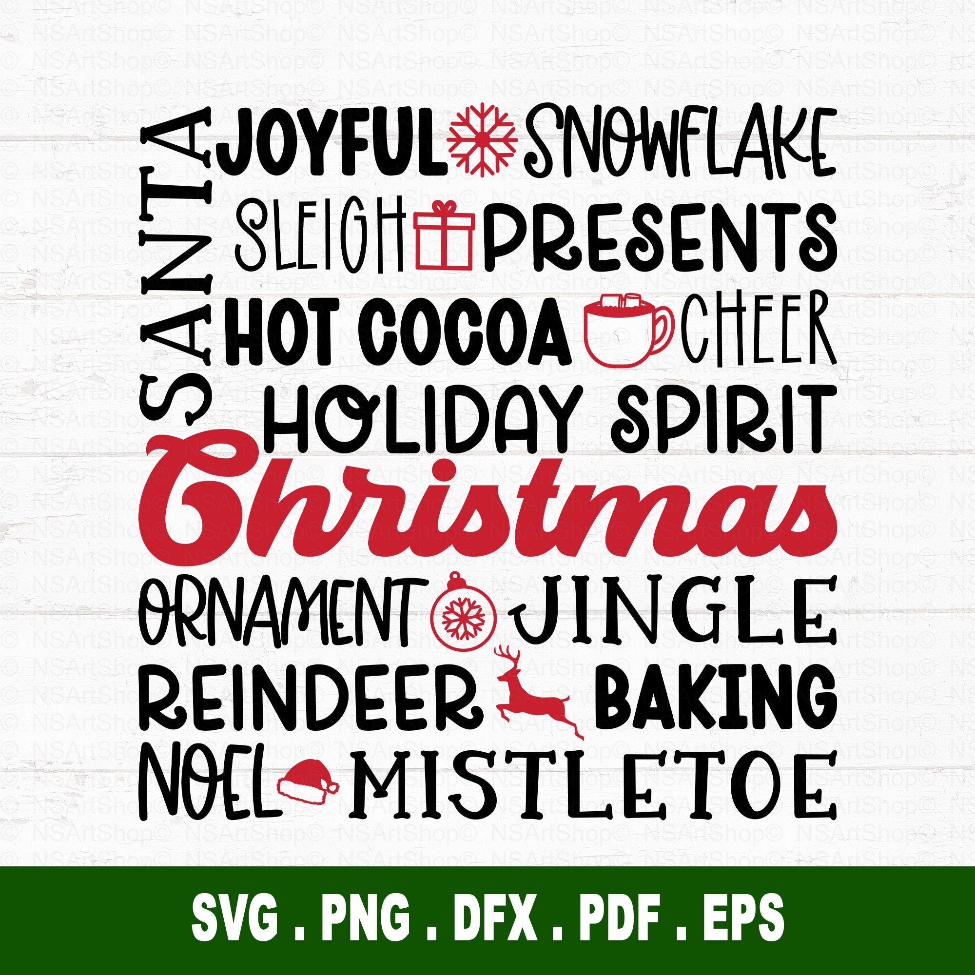 This Christmas SVG bundle has a bunch of red and green quotes. It's a retro-style celebration.