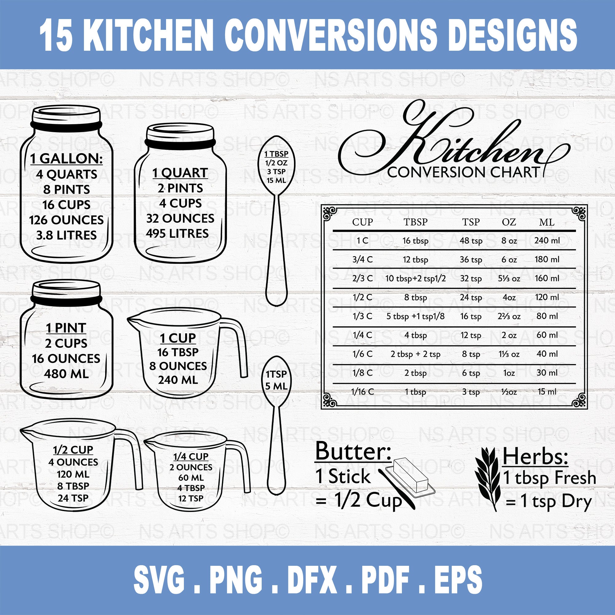 Kitchen Conversions Chart SVG Bundle