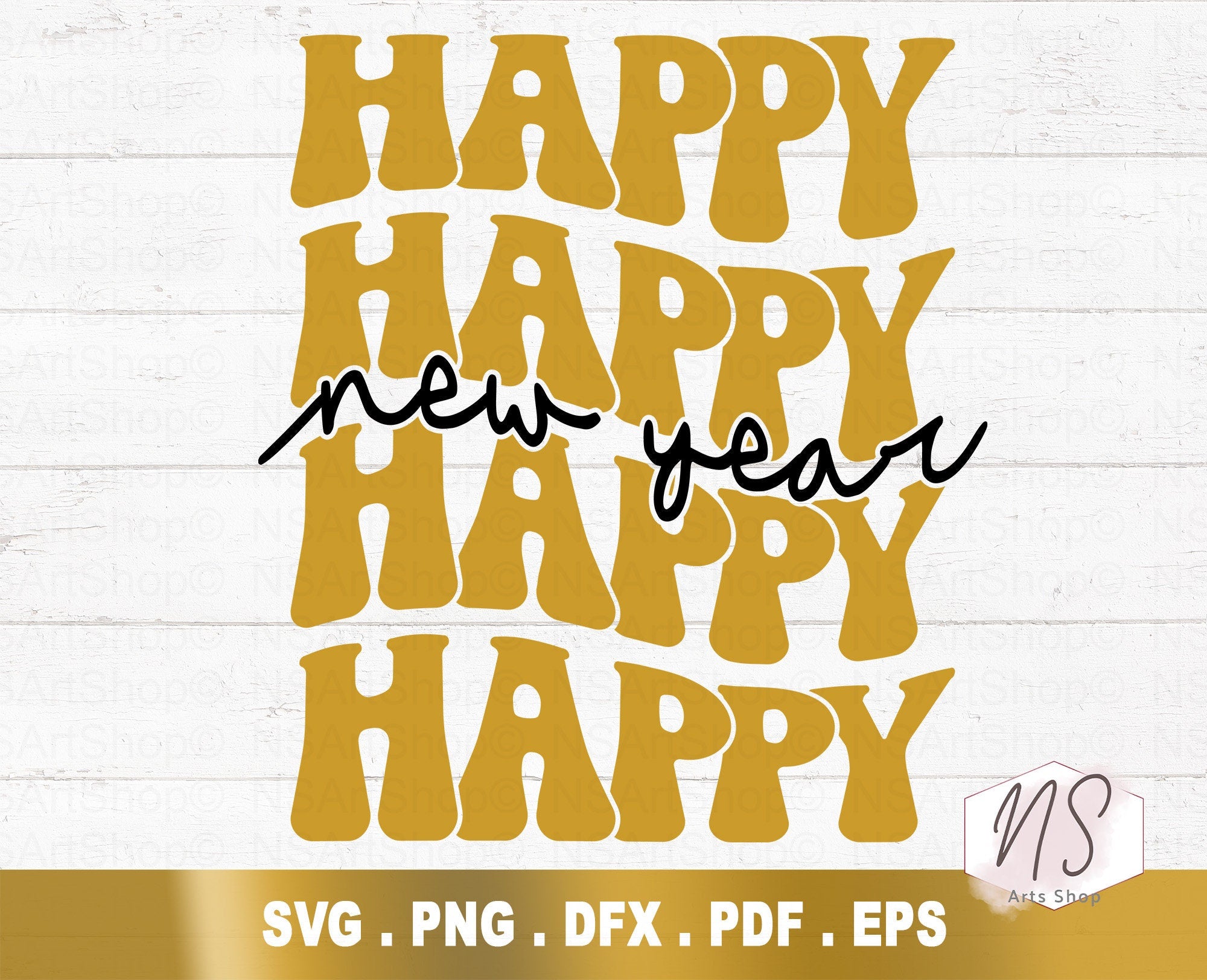 happy new year retro style cut file svg