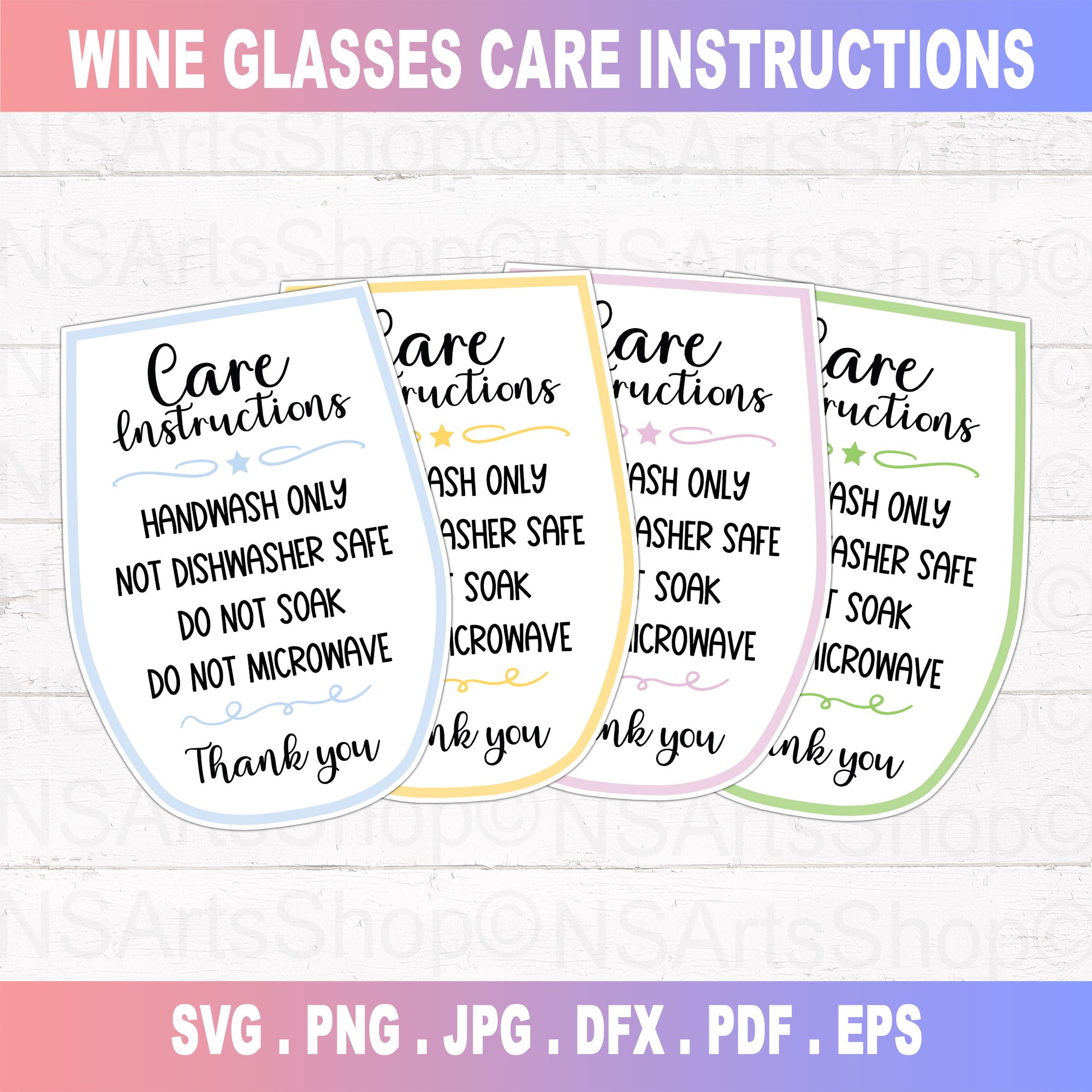 printable care card instructions for wine glass and stemless wine glass