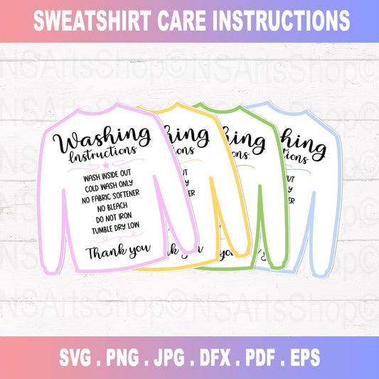 Sweatshirt Instructions Care Card Printale