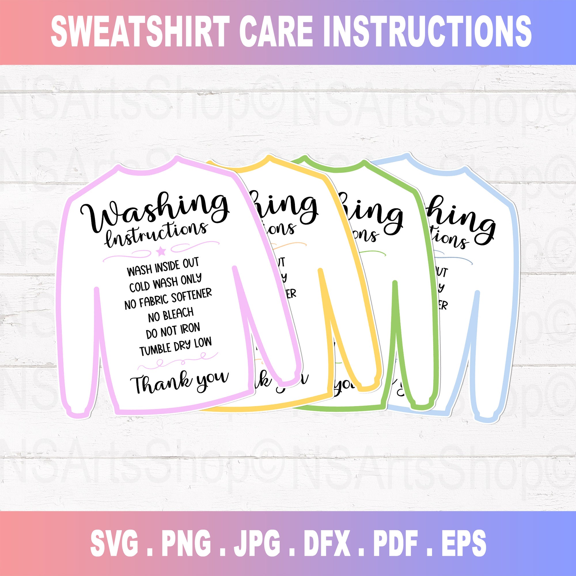 Sweatshirt Instructions Care Card Printale