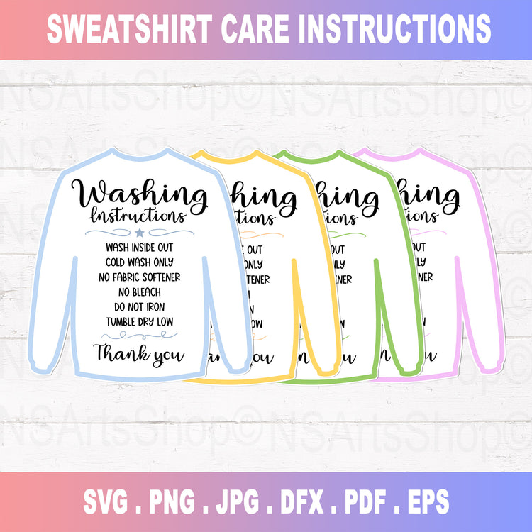 Sweatshirt Instructions Care Card Printale