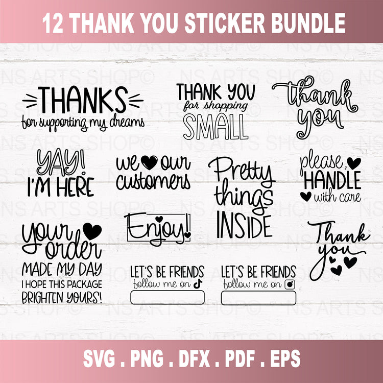 Digital Thank You Stickers PNG Bundle