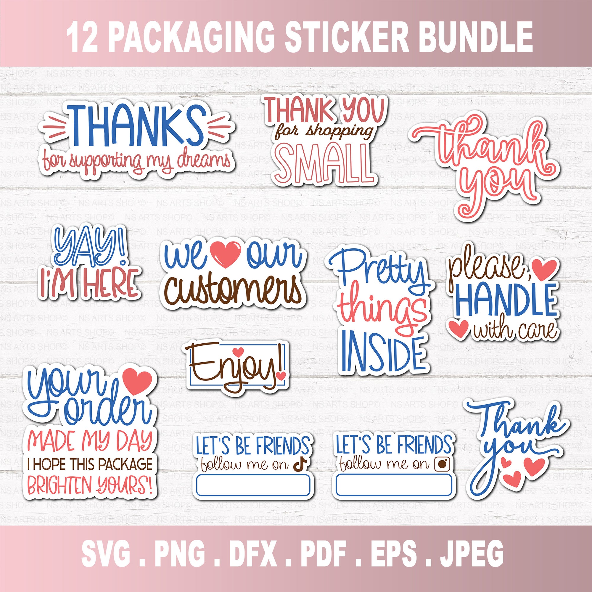 Digital Thank You Stickers PNG Bundle