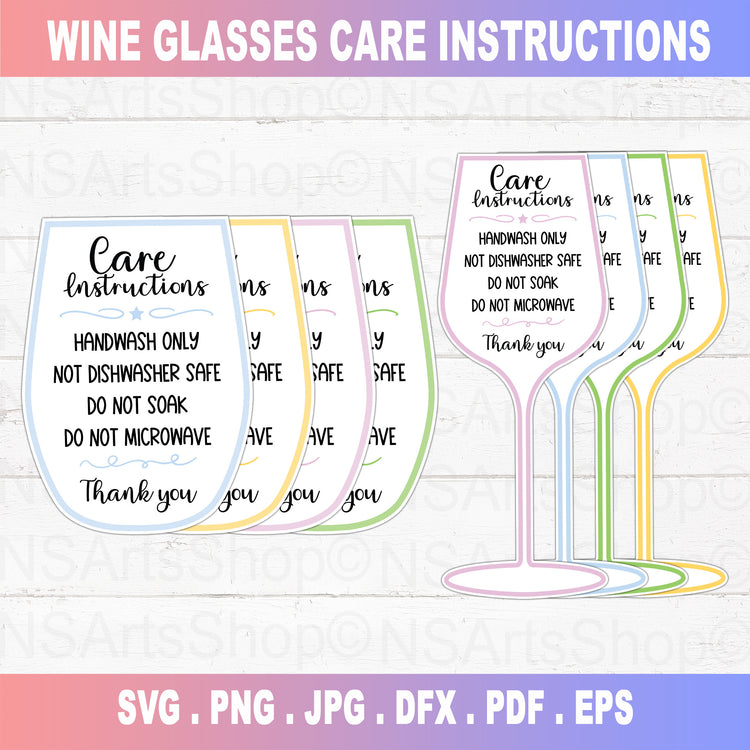 printable care card instructions for wine glass and stemless wine glass