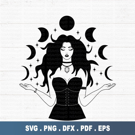 Witch With Moon Phases SVG