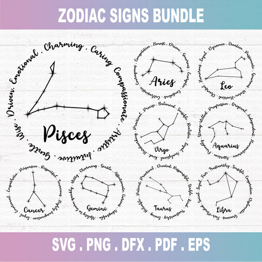 Zodiac Constellation Signs SVG Bundle